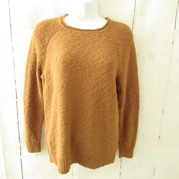 LL Bean Sweater M Medium Mustard Brown Pullover Long Sleeve - Picture 1 of 7